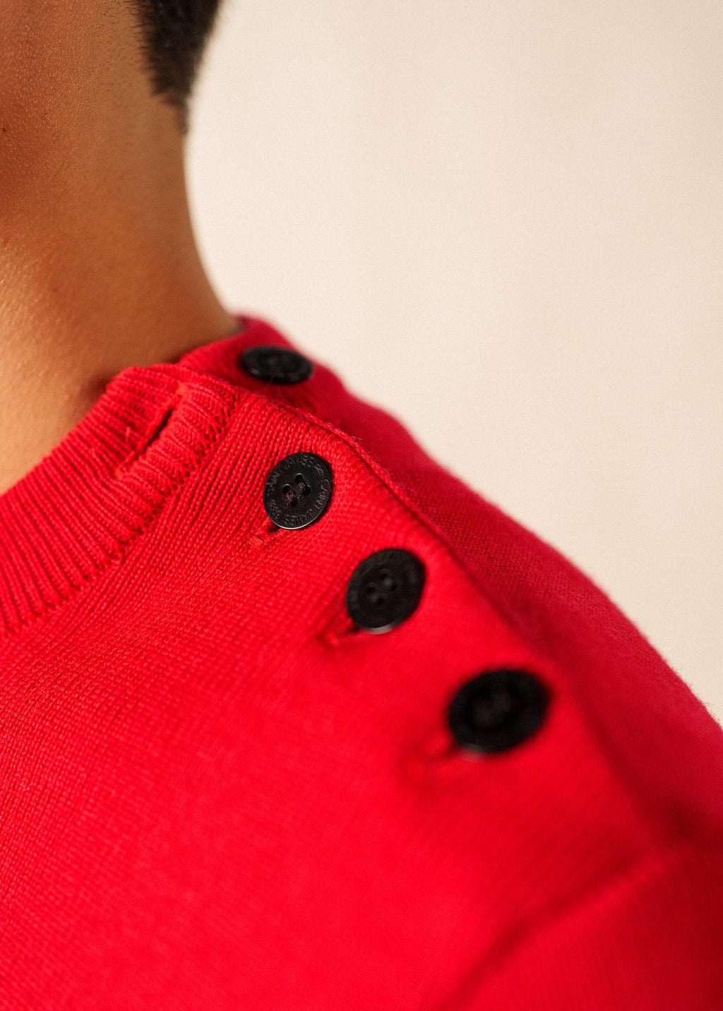 Saint James CANCALE - Wool Fisherman Sweater with Button Shoulder | Loose Fit (RED)