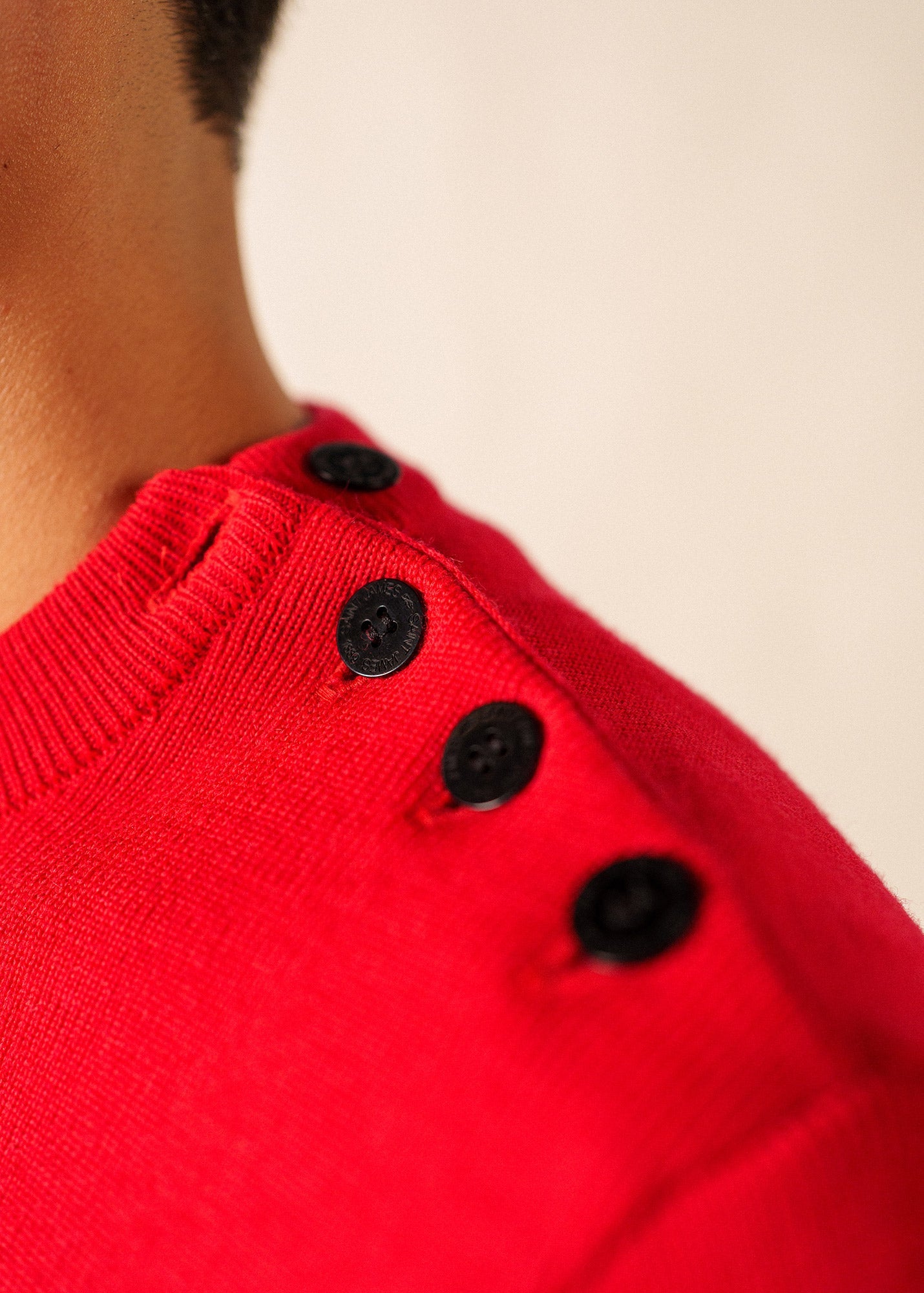 Saint James CANCALE - Wool Fisherman Sweater with Button Shoulder | Loose Fit (RED)