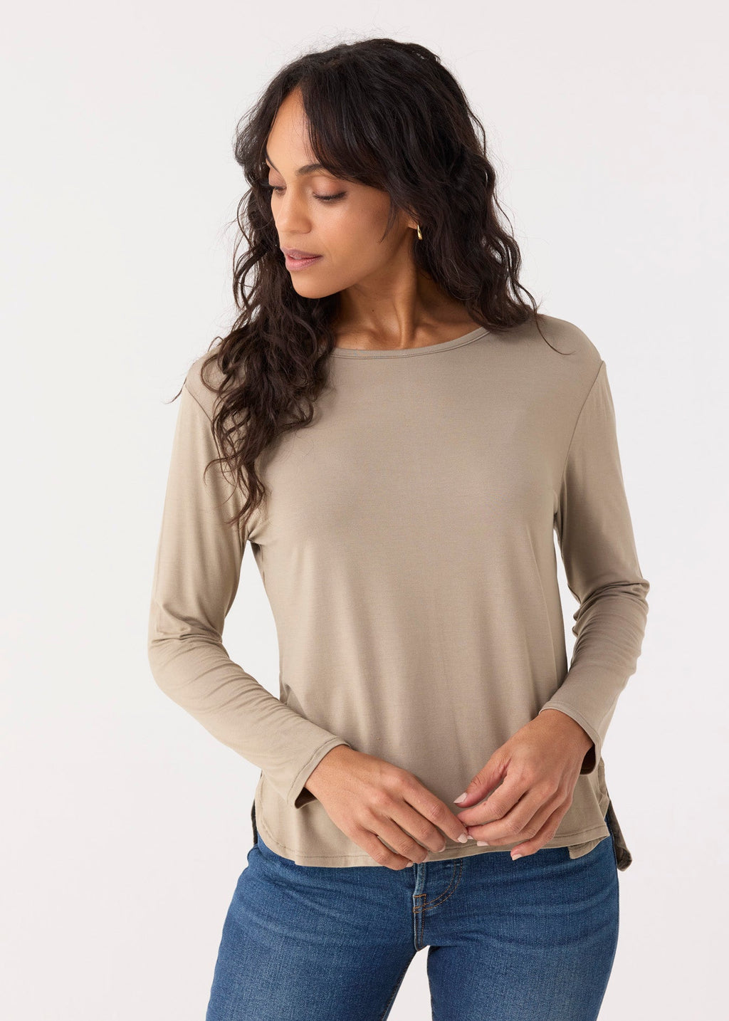 Cabana Life Hi/Lo Bamboo Long Sleeve Top, Sand