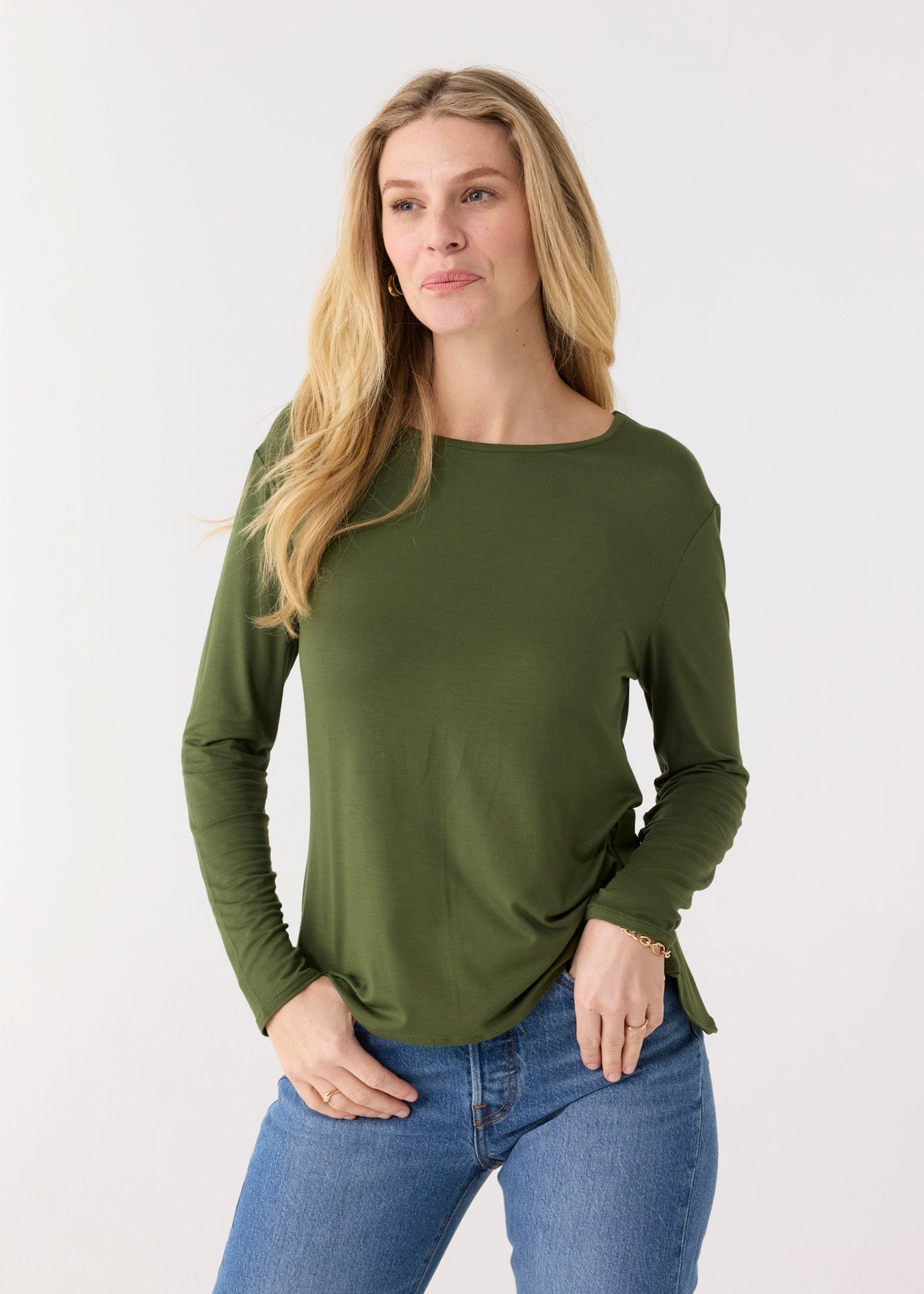 Cabana Life Hi/Lo Bamboo Long Sleeve Top, Olive