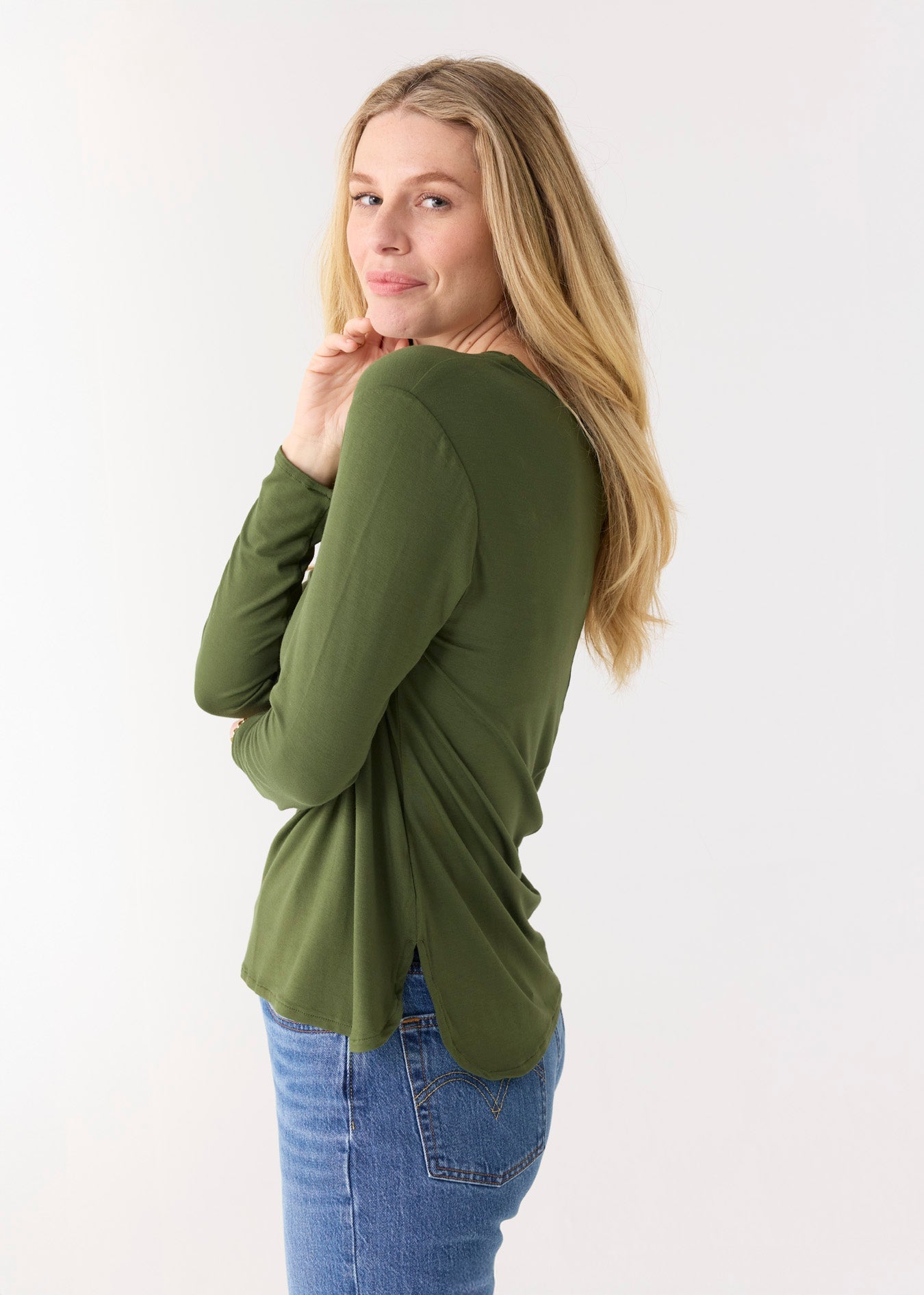 Cabana Life Hi/Lo Bamboo Long Sleeve Top, Olive