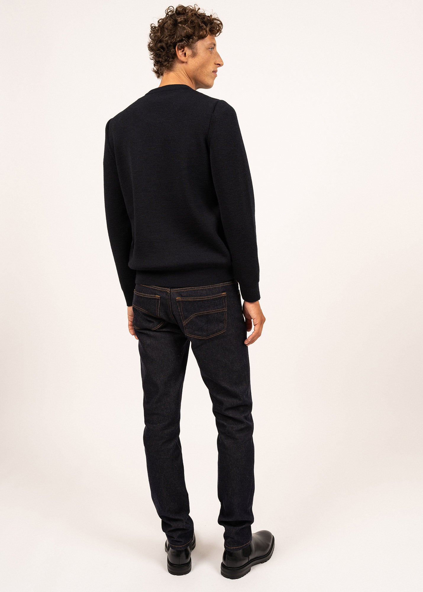 Saint James Locronan Iii Crew Neck Sweater For Men Straight Fit Navy