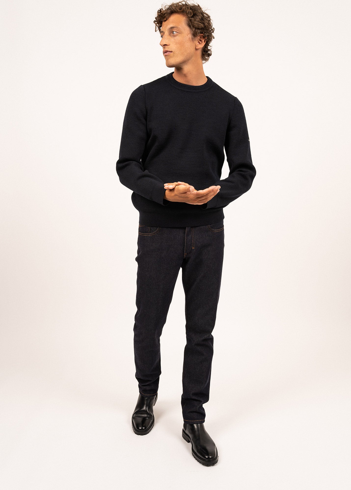 Saint James Locronan Iii Crew Neck Sweater For Men Straight Fit Navy