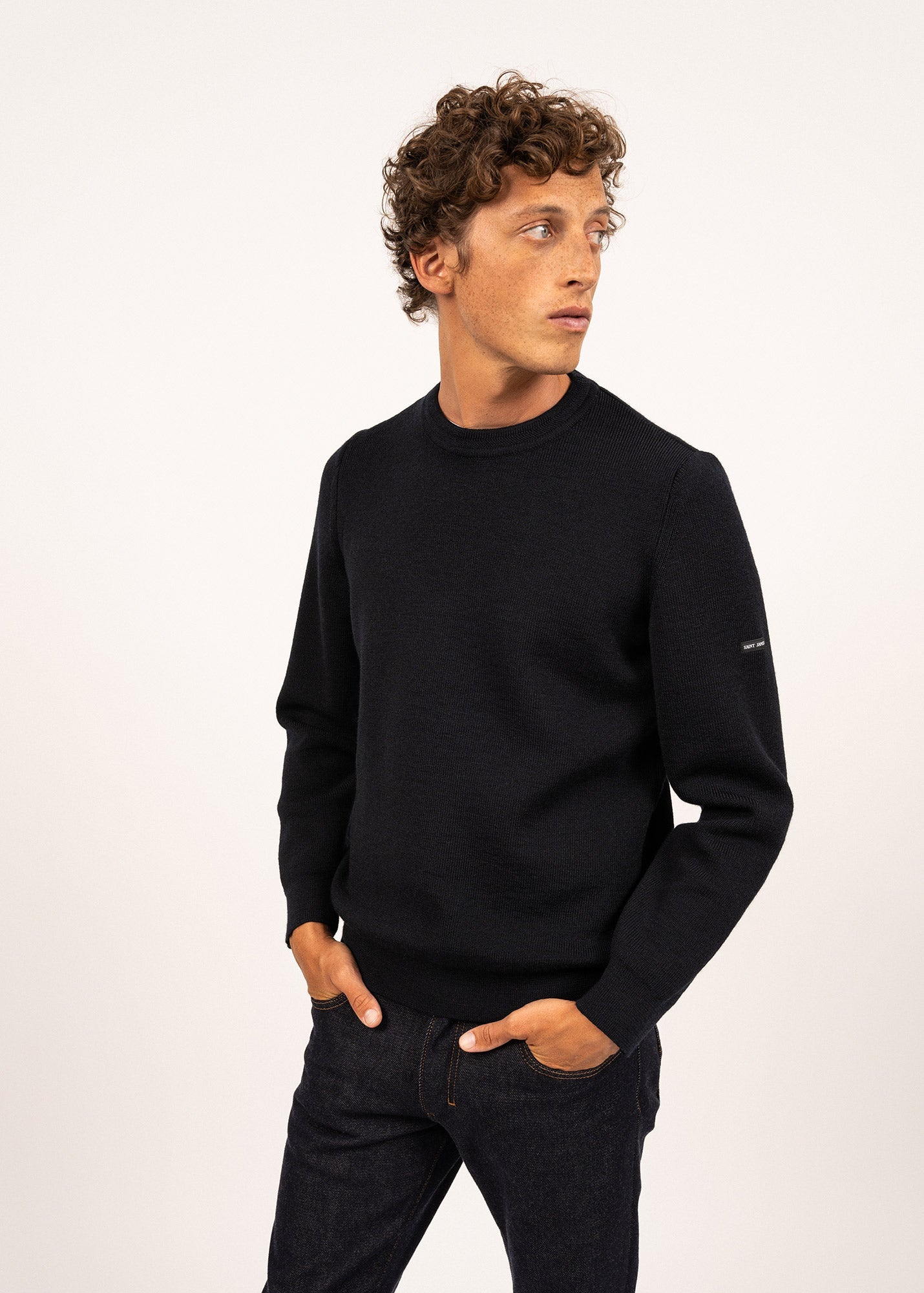 Saint James Locronan Iii Crew Neck Sweater For Men Straight Fit Navy