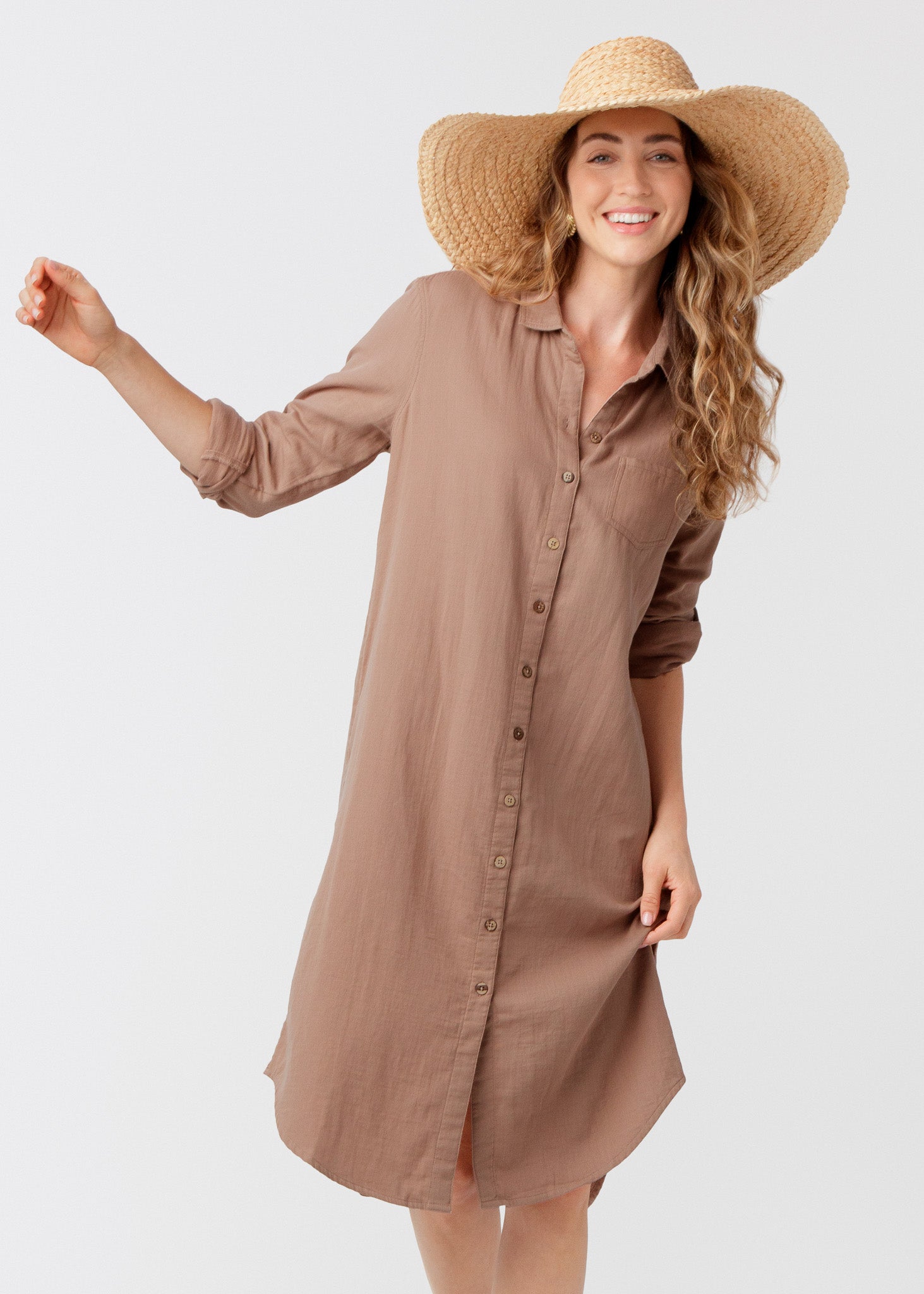 Cabana Life Gauze Button Down Shirt Dress, Sand