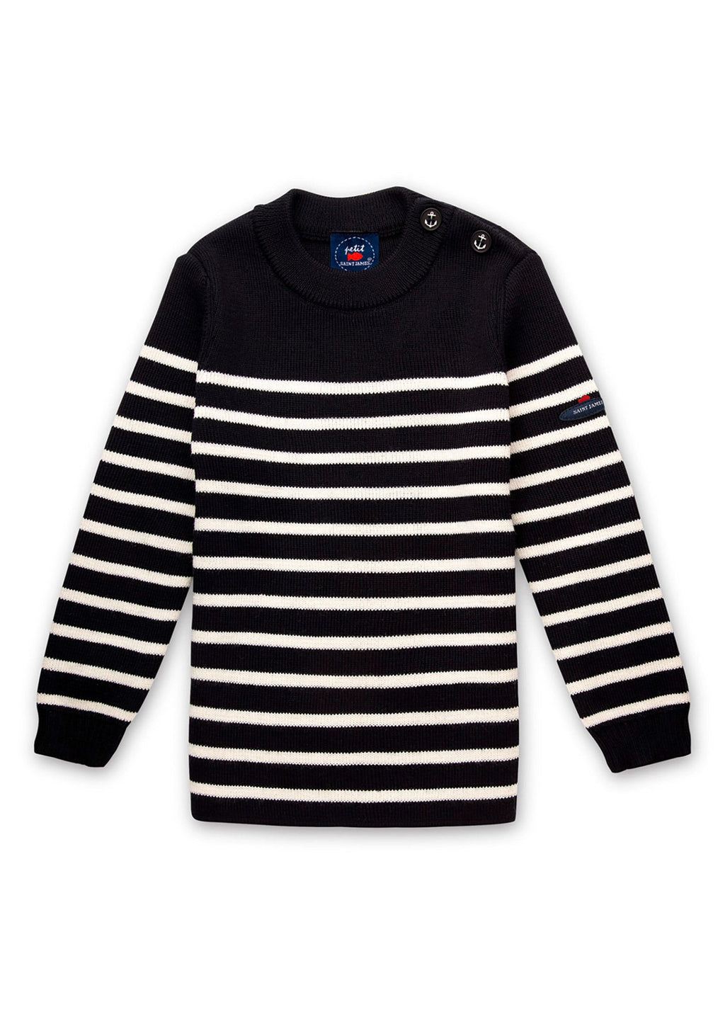 Saint James MOUSSAILLON KIDS - Striped Sailor Sweater With Buttons  for Kids | Blended Wool (NAVY / IVORY)