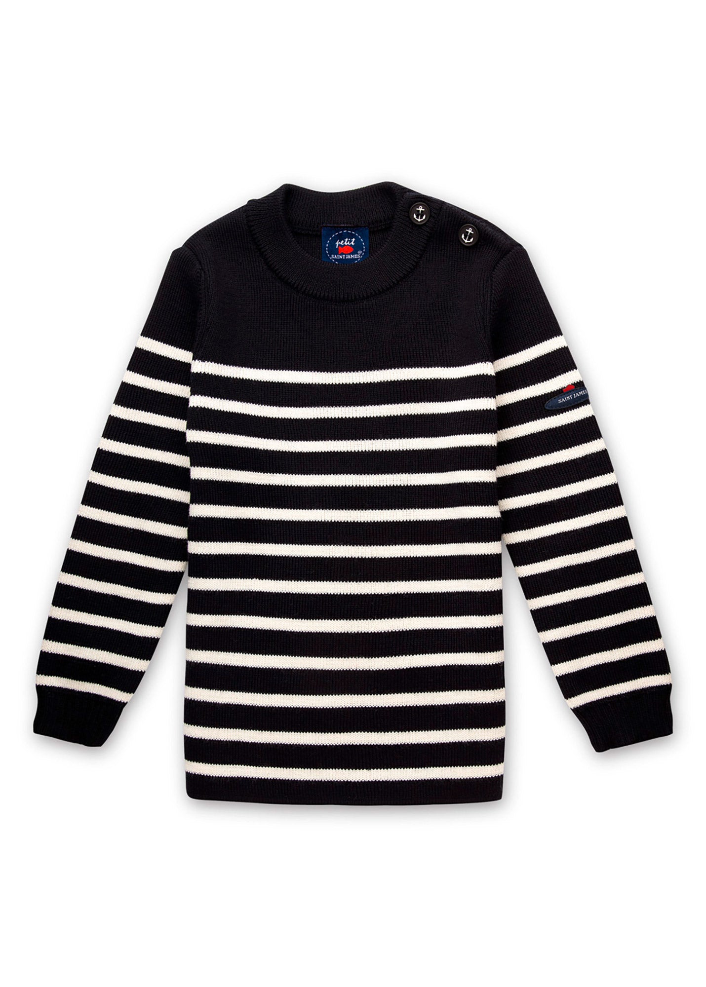Saint James MOUSSAILLON KIDS - Striped Sailor Sweater With Buttons  for Kids | Blended Wool (NAVY / IVORY)