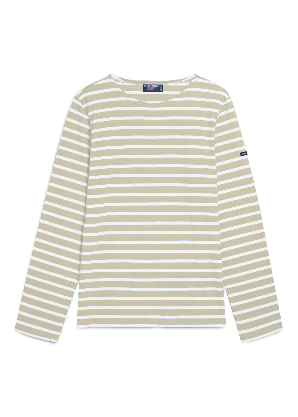 Saint James Minquiers Modern Authentic Breton Stripe Shirt Soft Cotton Men Fit Soft Almond White