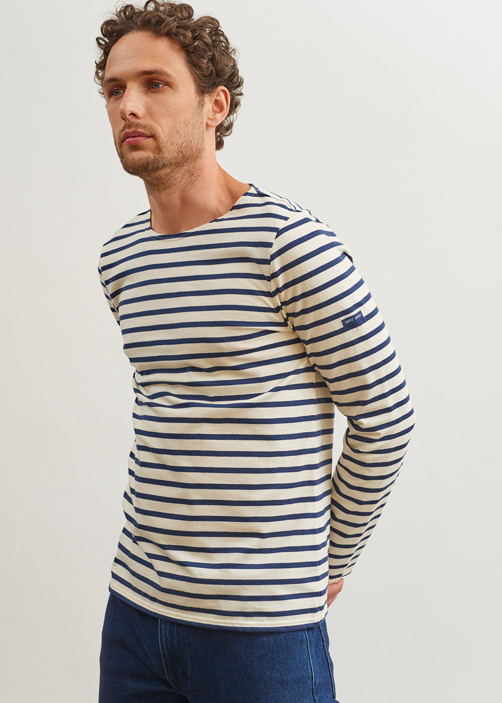 Saint James MINQUIERS MODERN - Authentic Breton Stripe Shirt | Soft Cotton | Men Fit (ECRU / NAVY)
