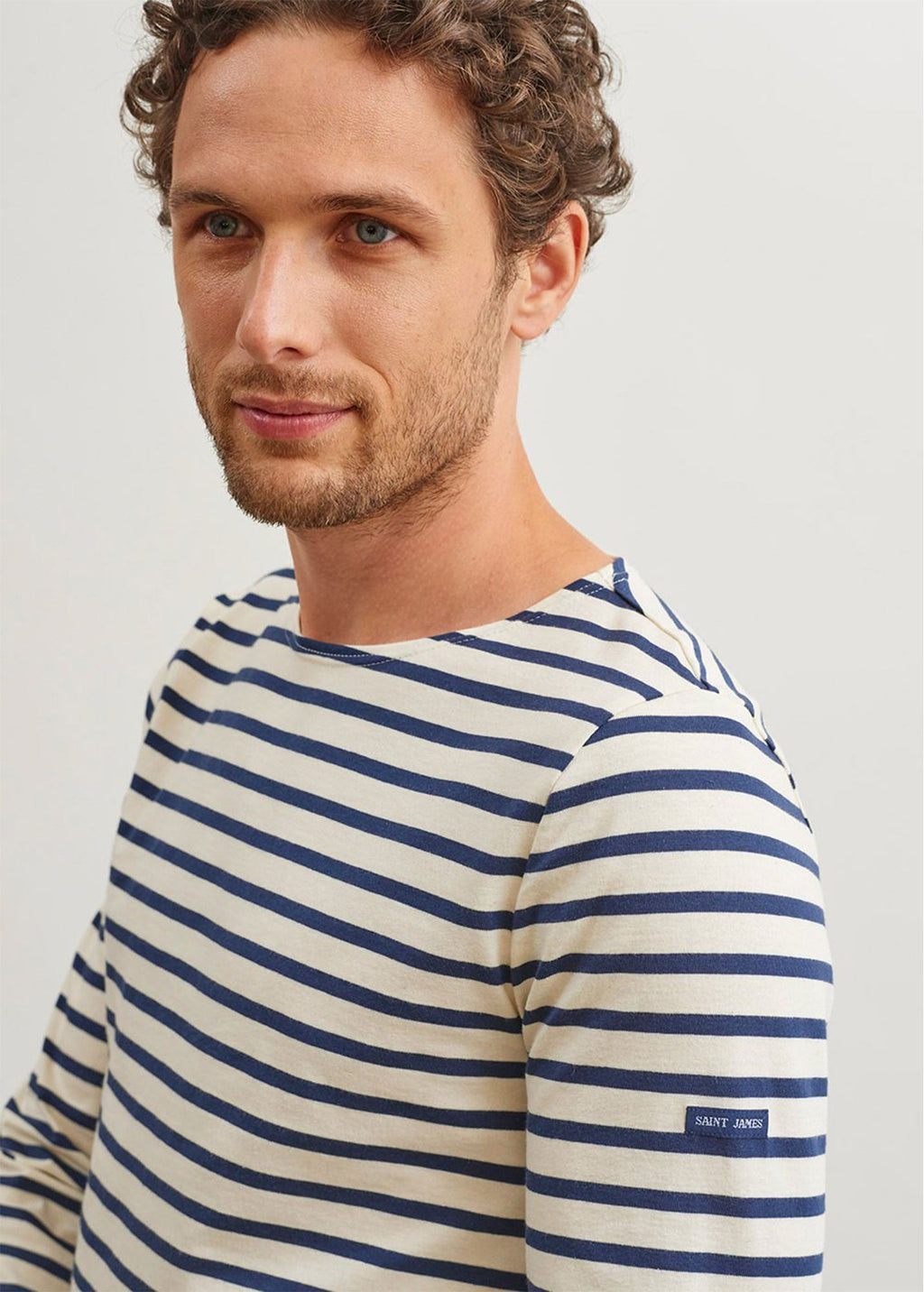 Saint James MINQUIERS MODERN - Authentic Breton Stripe Shirt | Soft Cotton | Men Fit (ECRU / NAVY)