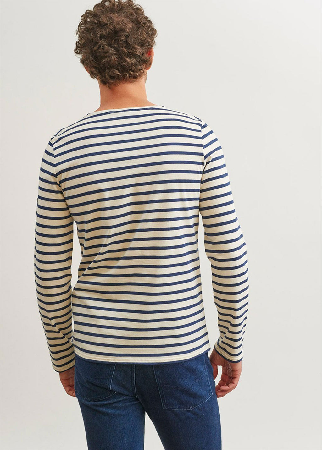 Saint James MINQUIERS MODERN - Authentic Breton Stripe Shirt | Soft Cotton | Men Fit (ECRU / NAVY)