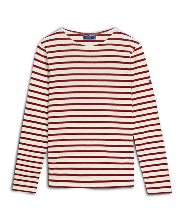 Saint James MINQUIERS MODERN - Authentic Breton Stripe Shirt | Soft Cotton | Men Fit (ECRU / MAROON)