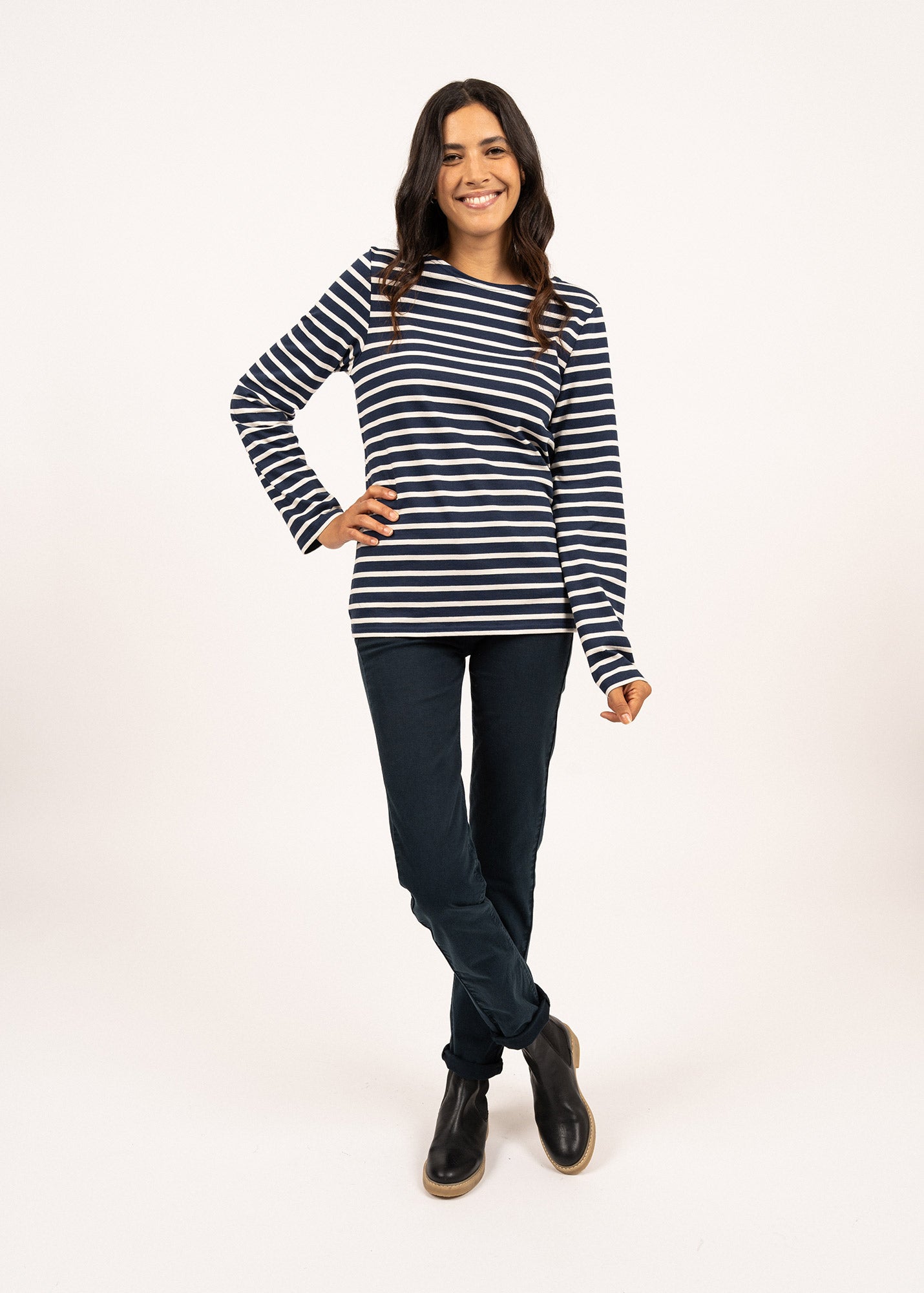 Saint James MINQUIERS MODERN - Authentic Breton Stripe Shirt | Soft Cotton | Men Fit (NAVY / ECRU)