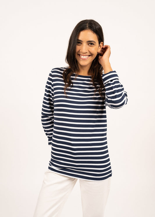Saint James Minquiers Modern Authentic Breton Stripe Shirt Soft Cotton Men Fit Navy White