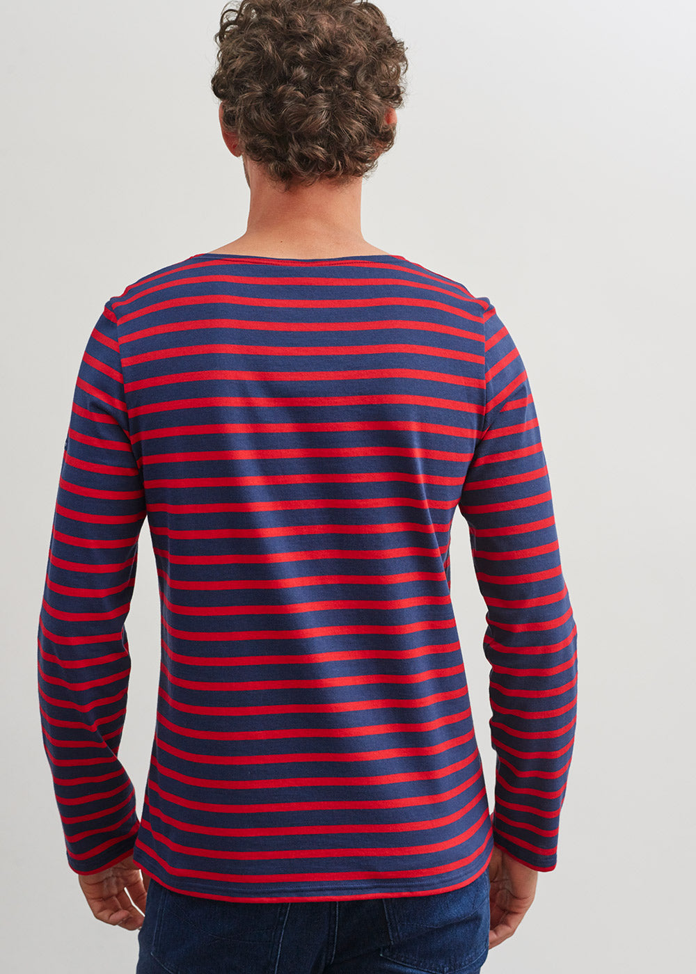Saint James Minquiers Modern Authentic Breton Stripe Shirt Soft Cotton Men Fit Navy Red