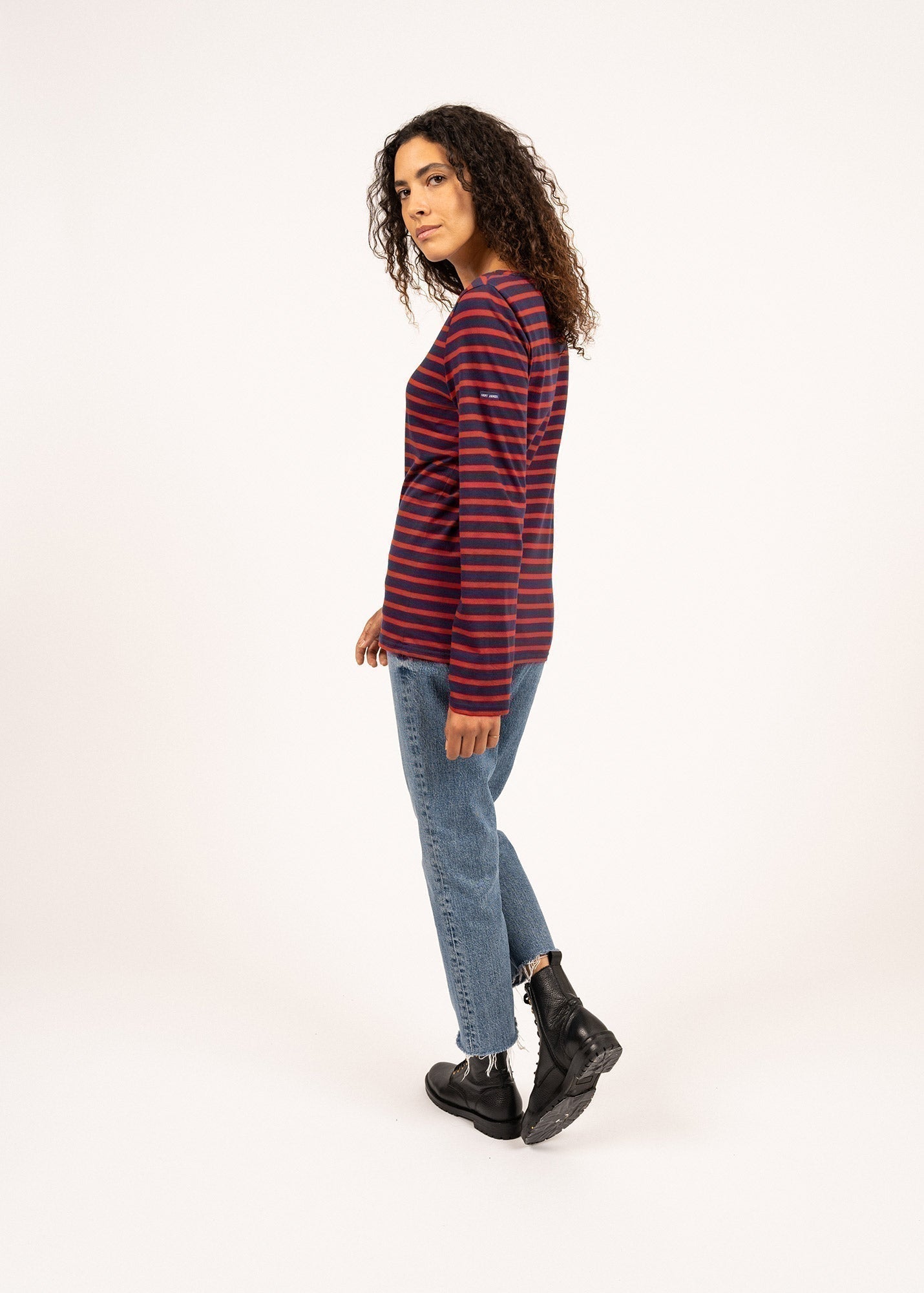 Saint James Minquiers Modern Authentic Breton Stripe Shirt Soft Cotton Men Fit Navy Red