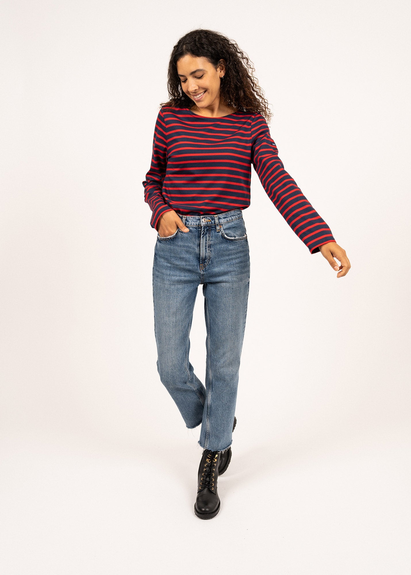 Saint James MINQUIERS MODERN - Authentic Breton Stripe Shirt | Soft Cotton | Men Fit (NAVY / RED)