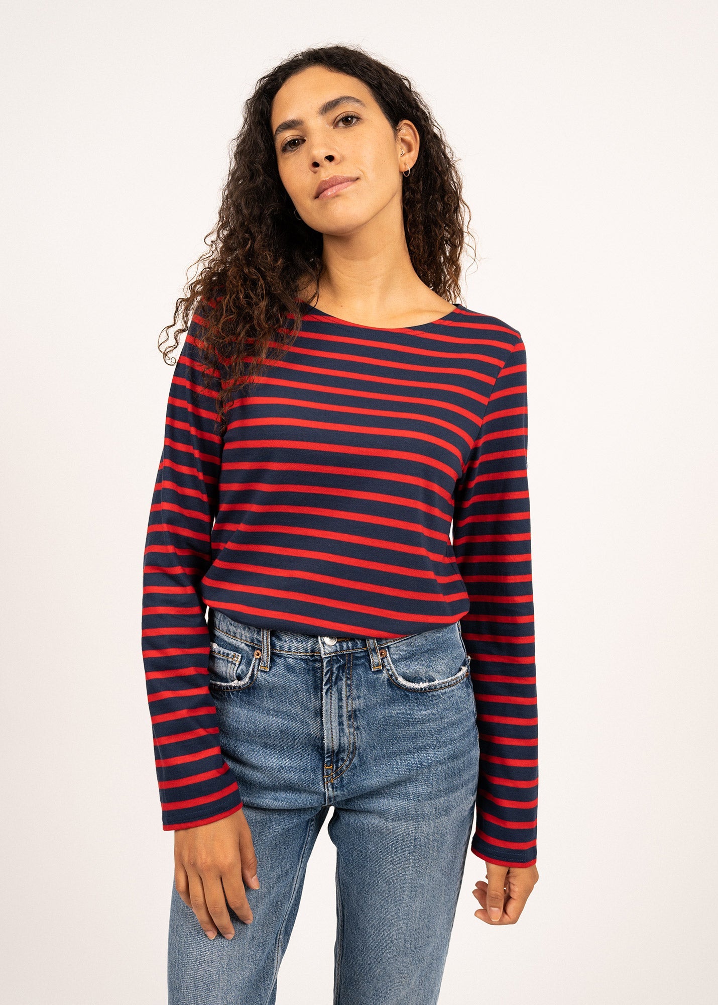 Saint James MINQUIERS MODERN - Authentic Breton Stripe Shirt | Soft Cotton | Men Fit (NAVY / RED)