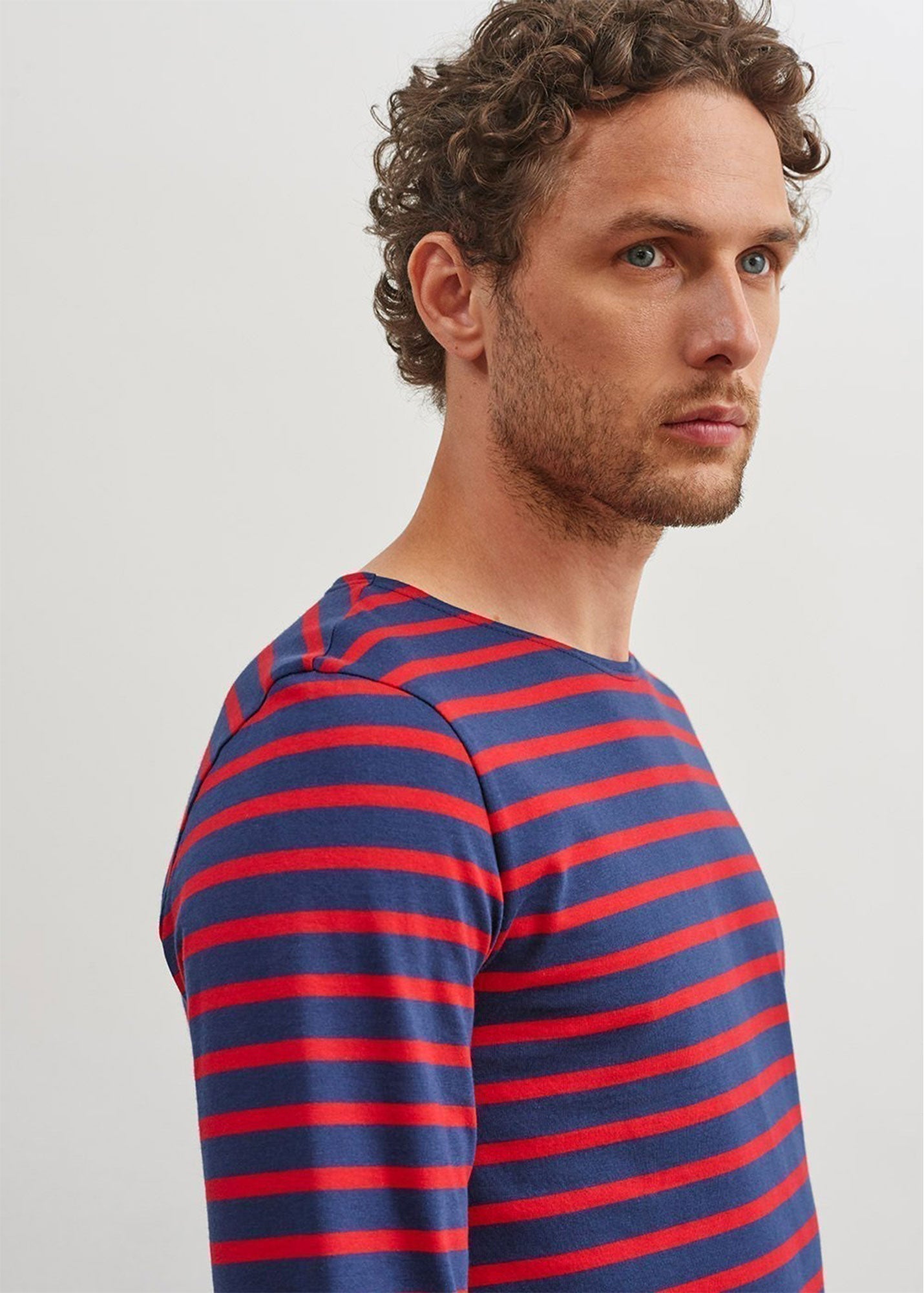 Saint James Minquiers Modern Authentic Breton Stripe Shirt Soft Cotton Men Fit Navy Red