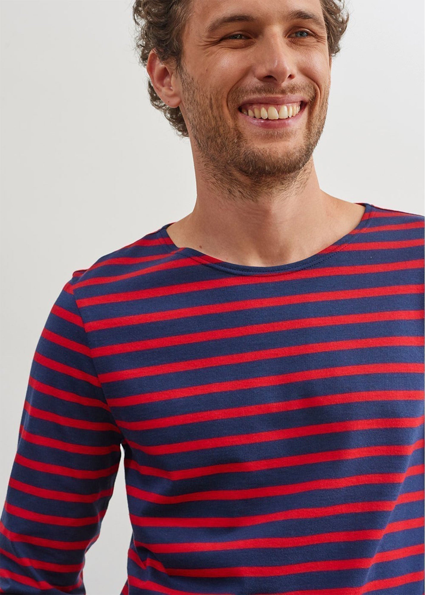 Saint James Minquiers Modern Authentic Breton Stripe Shirt Soft Cotton Men Fit Navy Red