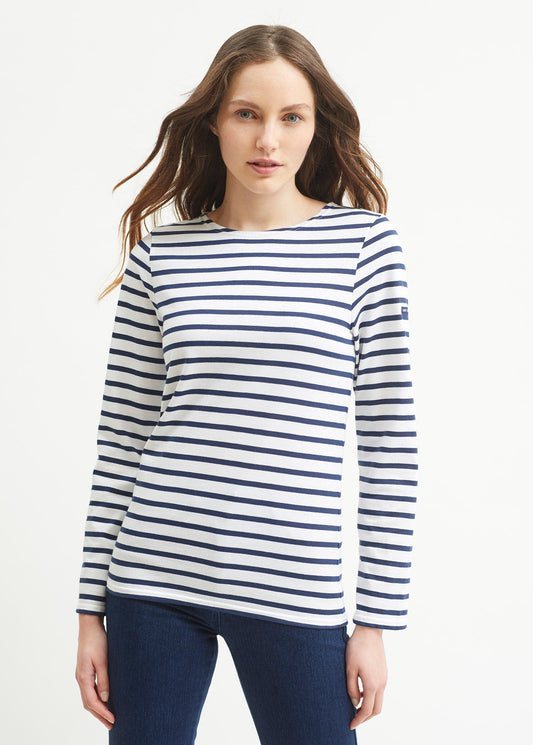 Saint James Minquiers Modern Authentic Breton Stripe Shirt Soft Cotton Men Fit White Navy