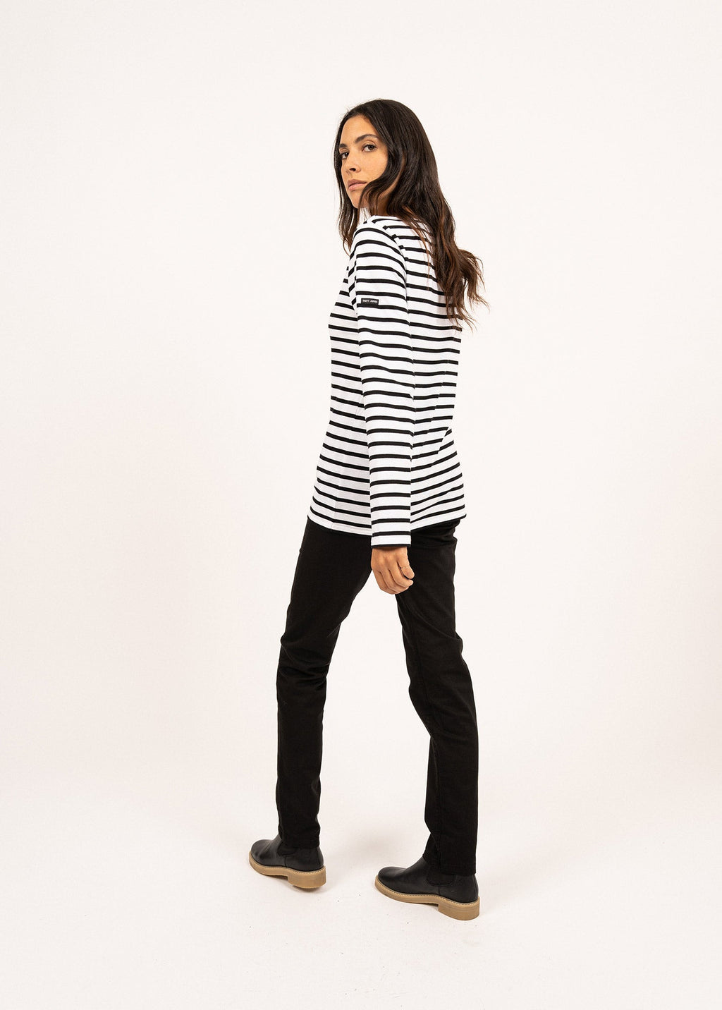 Saint James MINQUIERS MODERN - Authentic Breton Stripe Shirt | Soft Cotton | Men Fit (WHITE / BLACK)