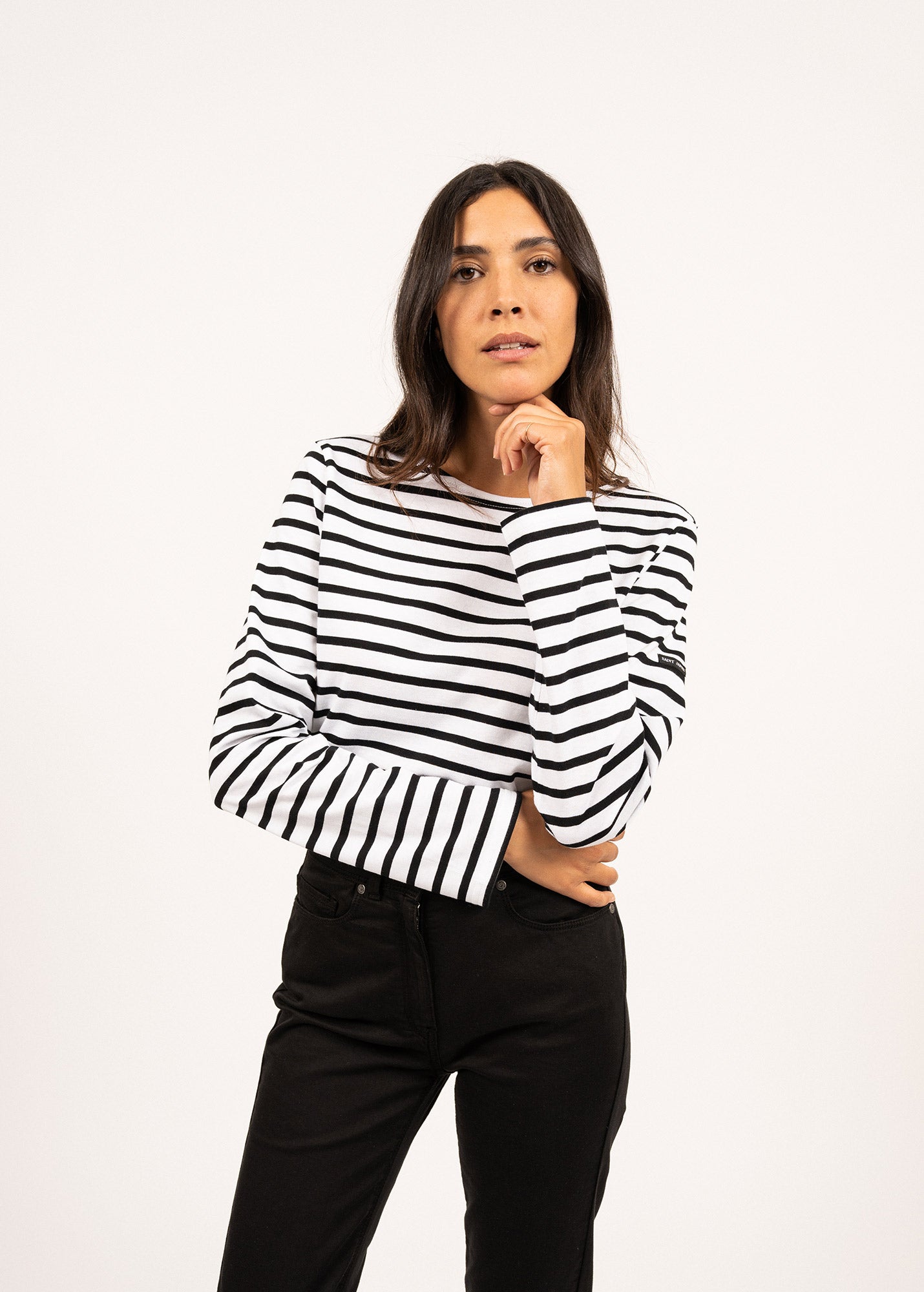 Saint James MINQUIERS MODERN - Authentic Breton Stripe Shirt | Soft Cotton | Men Fit (WHITE / BLACK)