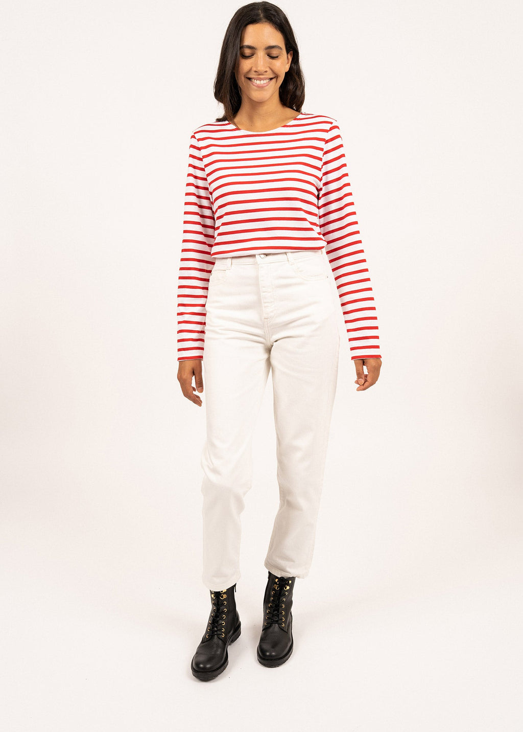 Saint James MINQUIERS MODERN - Authentic Breton Stripe Shirt | Soft Cotton | Men Fit (WHITE / RED)