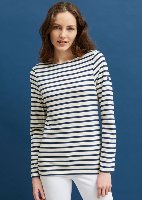 Saint James MINQUIERS MODERN - Authentic Breton Stripe Shirt | Soft Cotton | Men Fit (ECRU / NAVY)