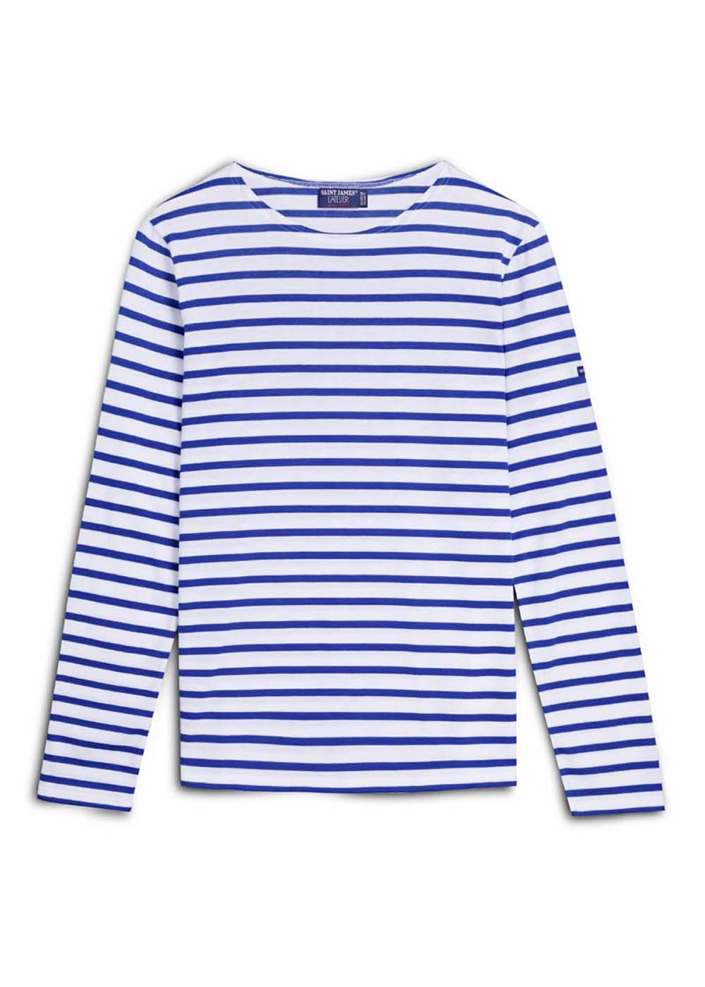 Saint James MINQUIDAME - Breton Striped Shirt with Long Sleeve | Soft Cotton | Women Fit (WHITE / ROYAL BLUE)