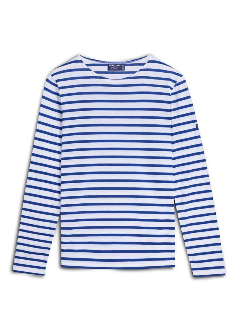 Saint James MINQUIERS MODERN - Authentic Breton Stripe Shirt | Soft Cotton | Men Fit (WHITE / ROYAL BLUE)