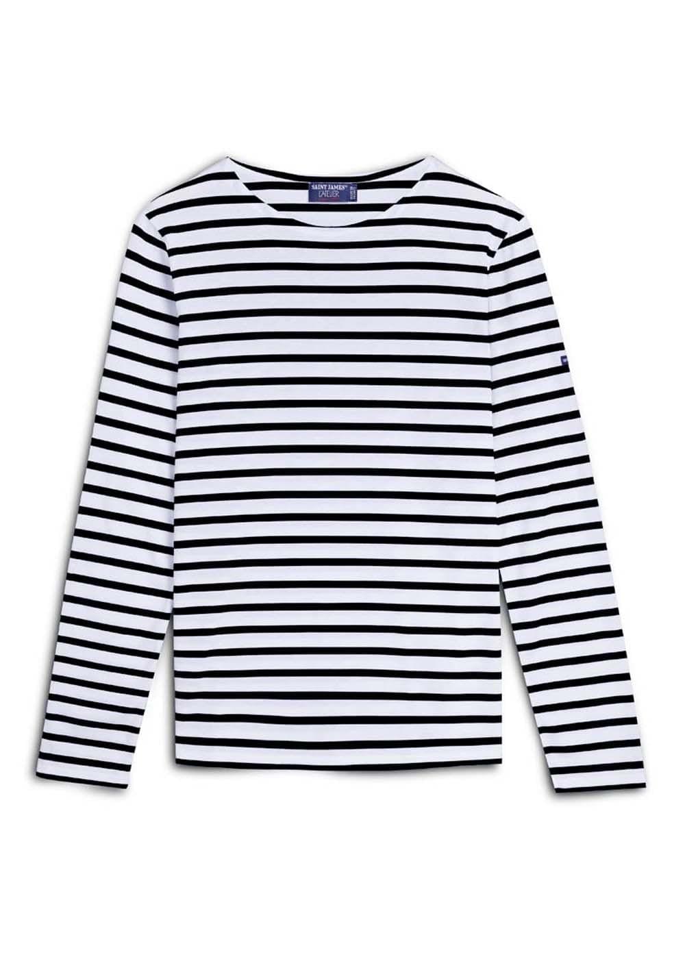 Saint James MINQUIERS MODERN - Authentic Breton Stripe Shirt | Soft Cotton | Men Fit (WHITE / BLACK)
