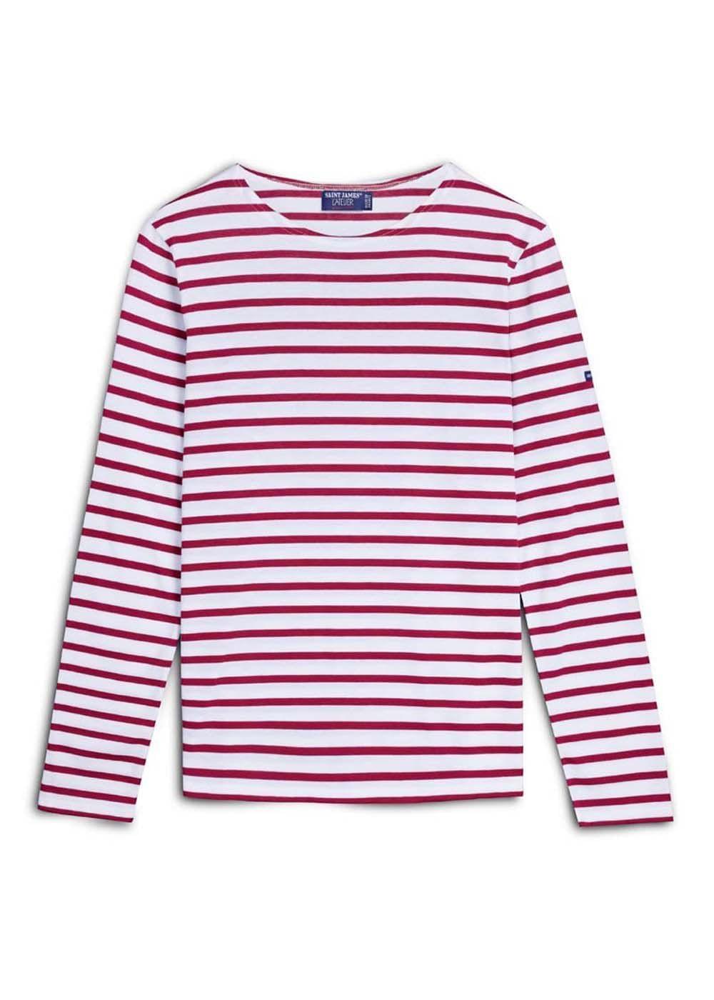 Saint James MINQUIERS MODERN - Authentic Breton Stripe Shirt | Soft Cotton | Men Fit (WHITE / RED)