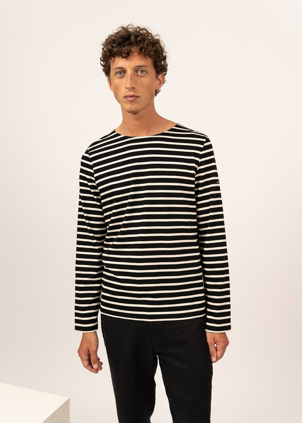 Saint James MINQUIERS MODERN - Authentic Breton Stripe Shirt | Soft Cotton | Men Fit (BLACK / ECRU)