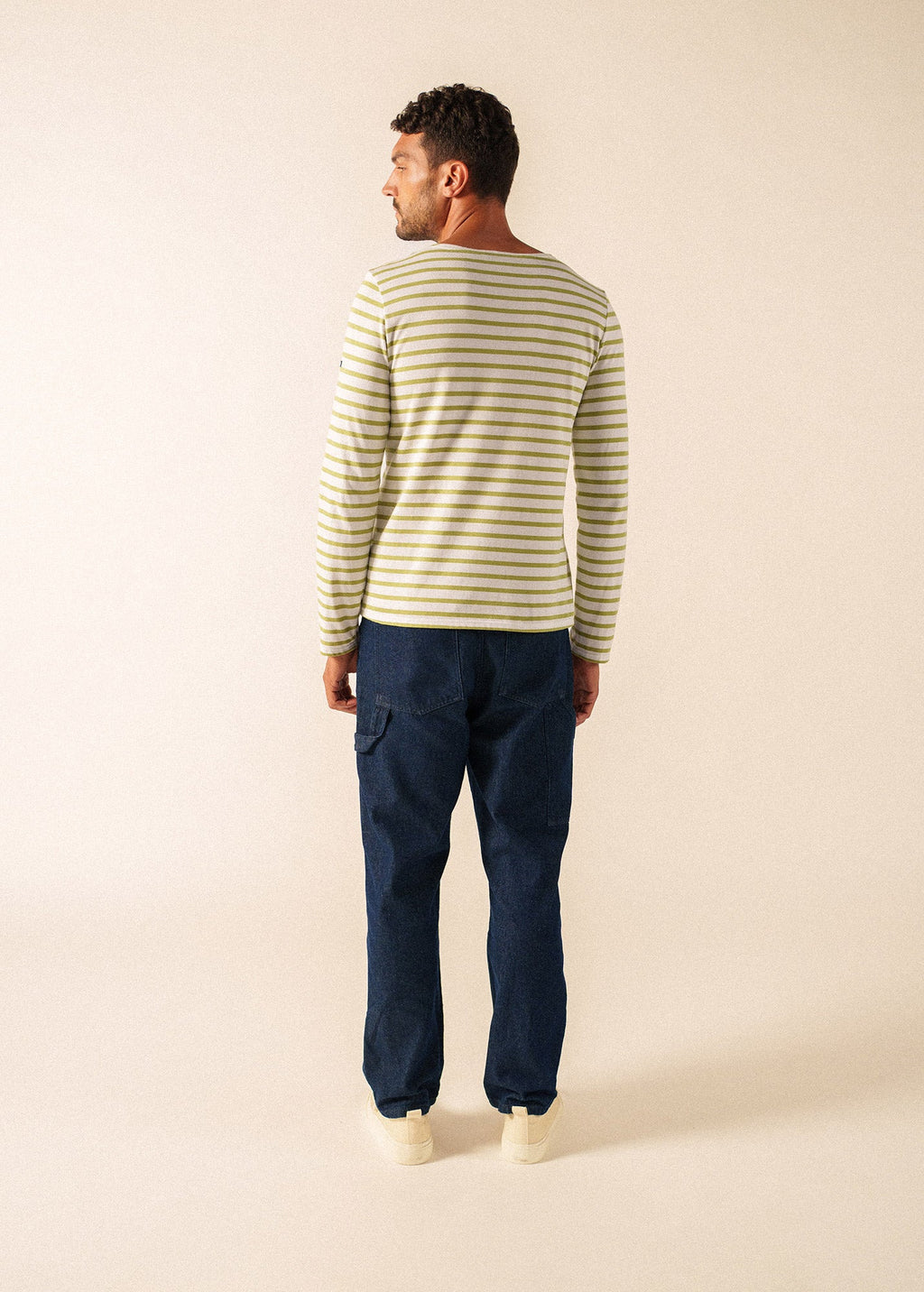 Saint James Minquiers Modern Breton Shirt (WHITE / SAGE OLIVE)
