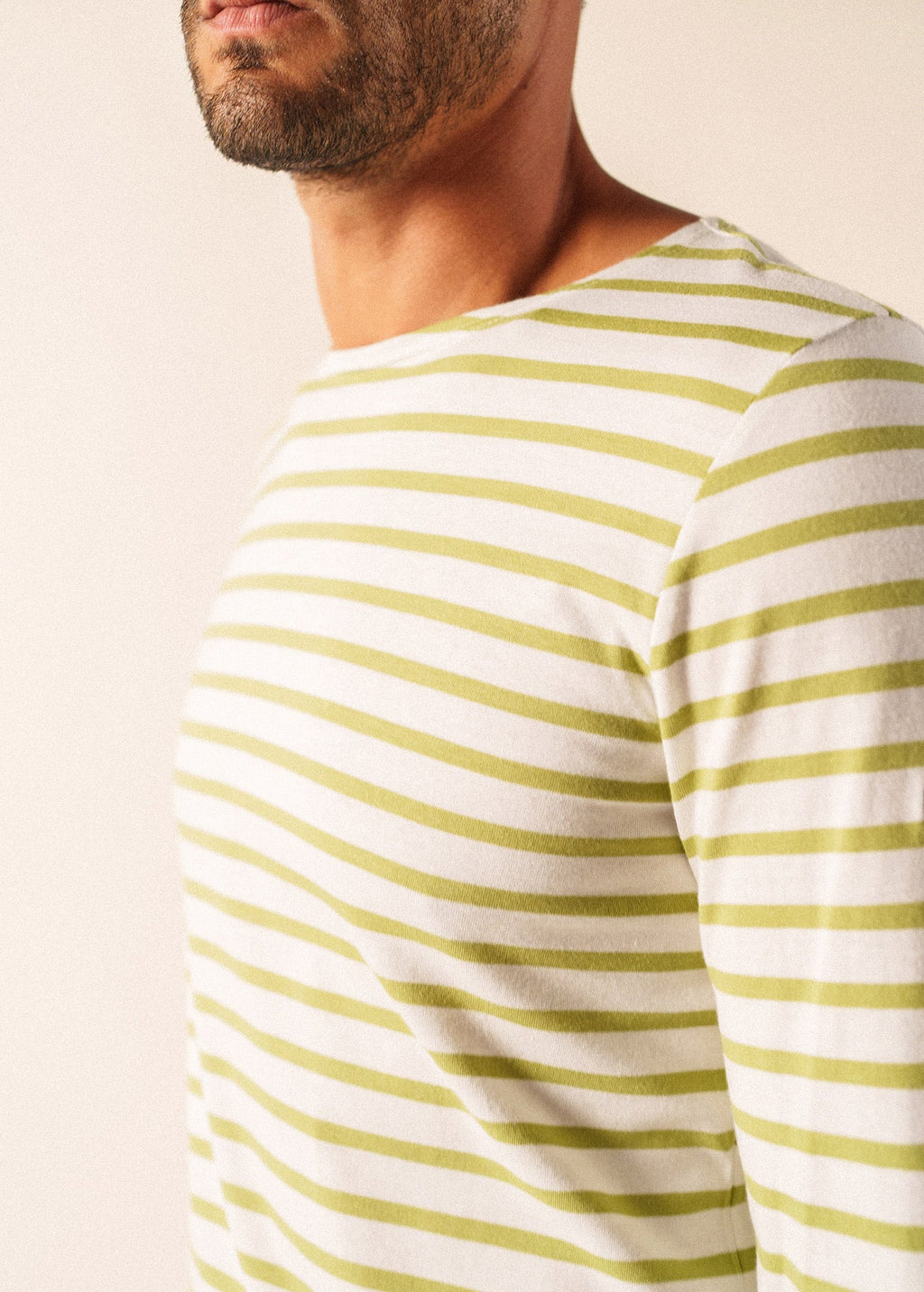 Saint James Minquiers Modern Breton Shirt (WHITE / SAGE OLIVE)