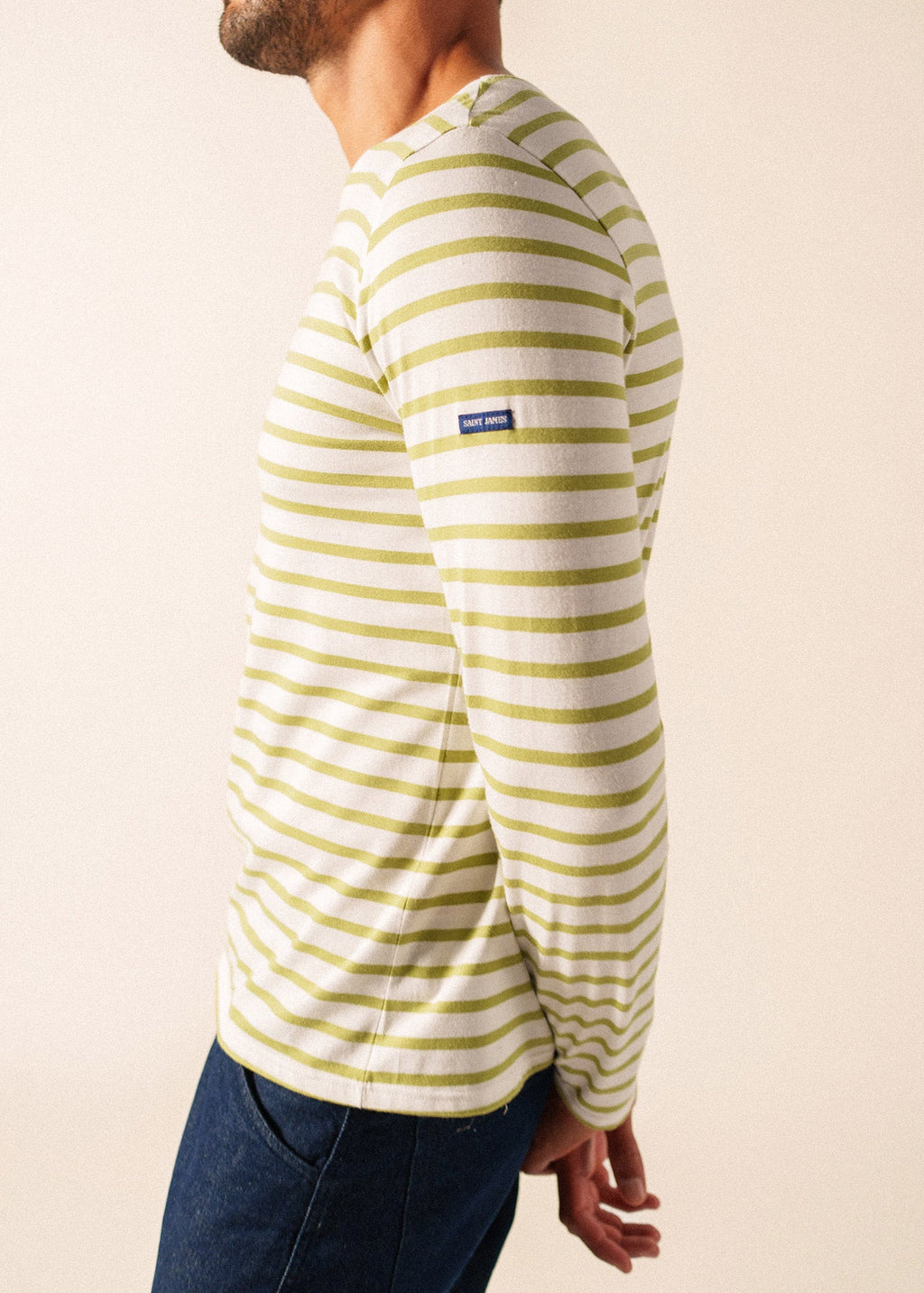 Saint James Minquiers Modern Breton Shirt (WHITE / SAGE OLIVE)
