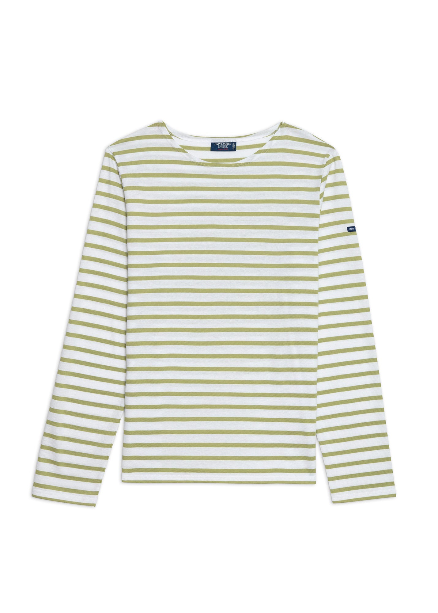 Minquiers Modern Breton Shirt (WHITE / SAGE OLIVE)