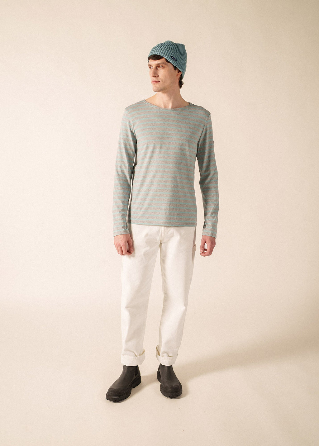 Saint James MINQUIERS MODERN Breton Shirt (PEARL MELANGE / LIGHT COASTAL BLUE)