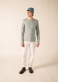 Saint James MINQUIERS MODERN Breton Shirt (PEARL MELANGE / LIGHT COASTAL BLUE)