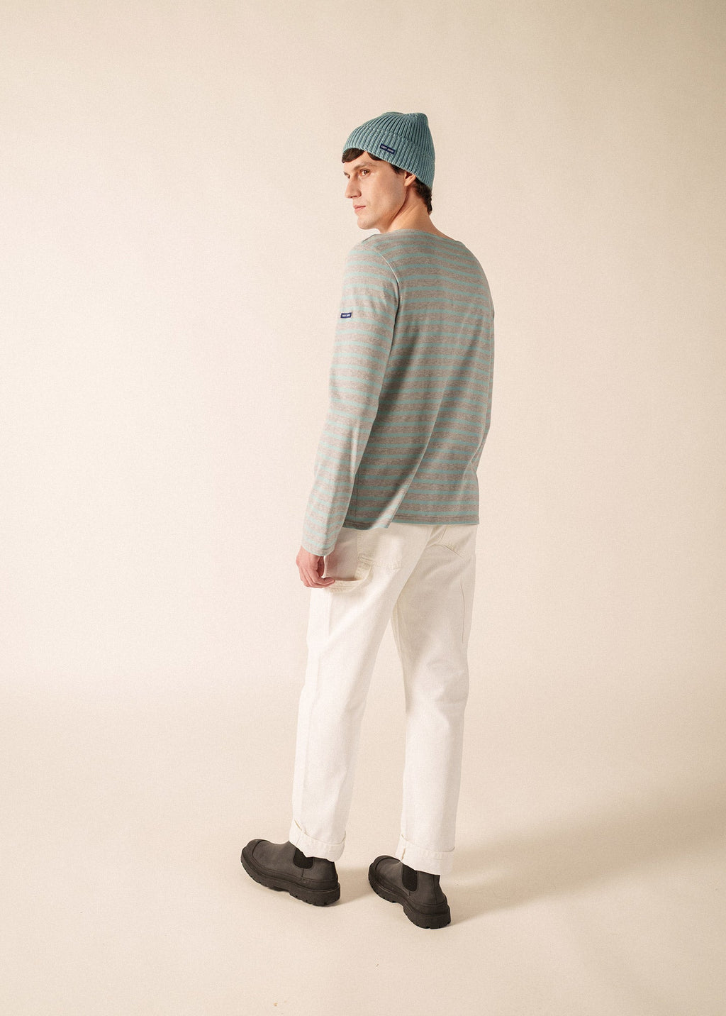 Saint James MINQUIERS MODERN Breton Shirt (PEARL MELANGE / LIGHT COASTAL BLUE)