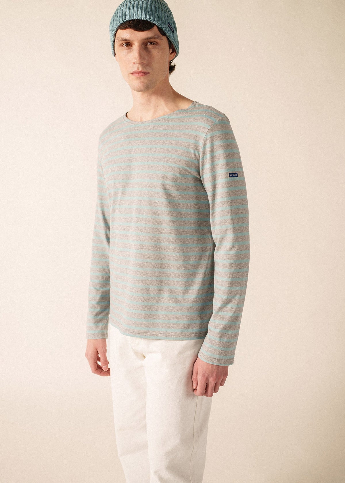 Saint James MINQUIERS MODERN Breton Shirt (PEARL MELANGE / LIGHT COASTAL BLUE)