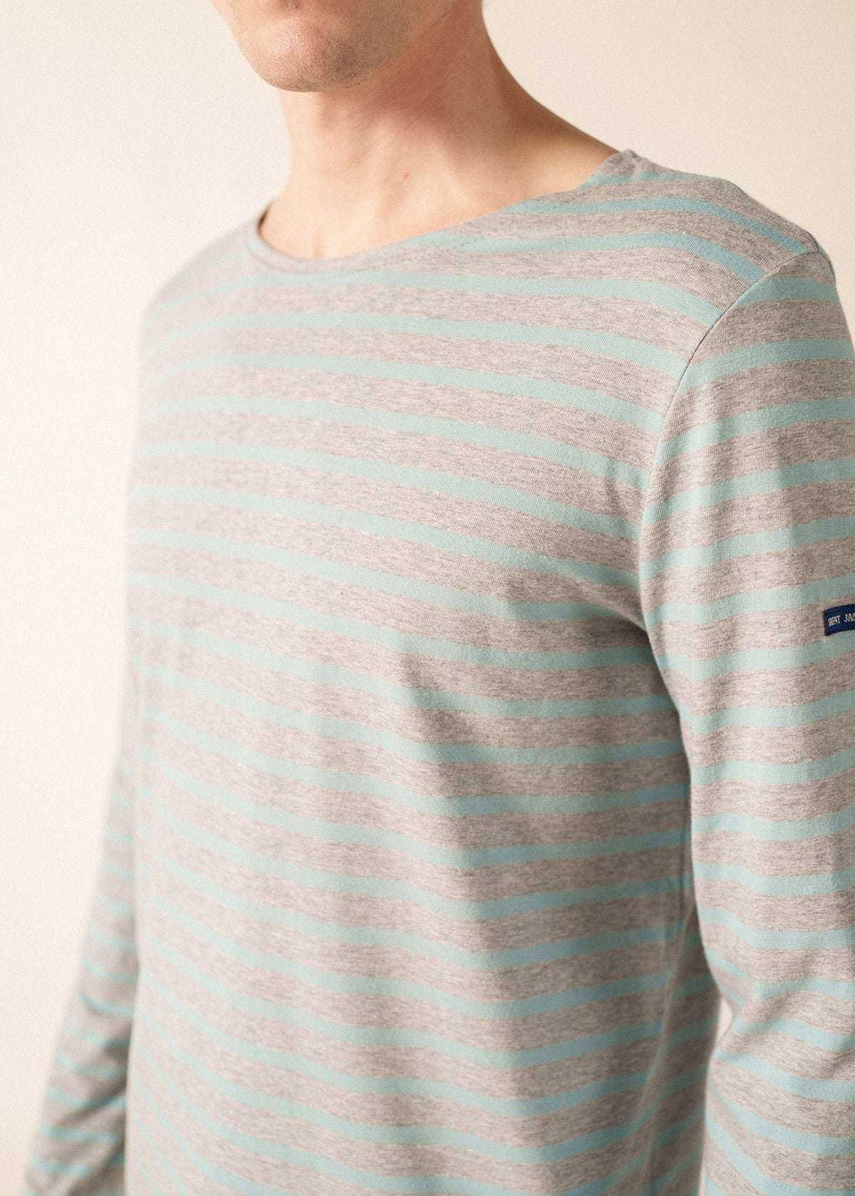 Saint James MINQUIERS MODERN Breton Shirt (PEARL MELANGE / LIGHT COASTAL BLUE)