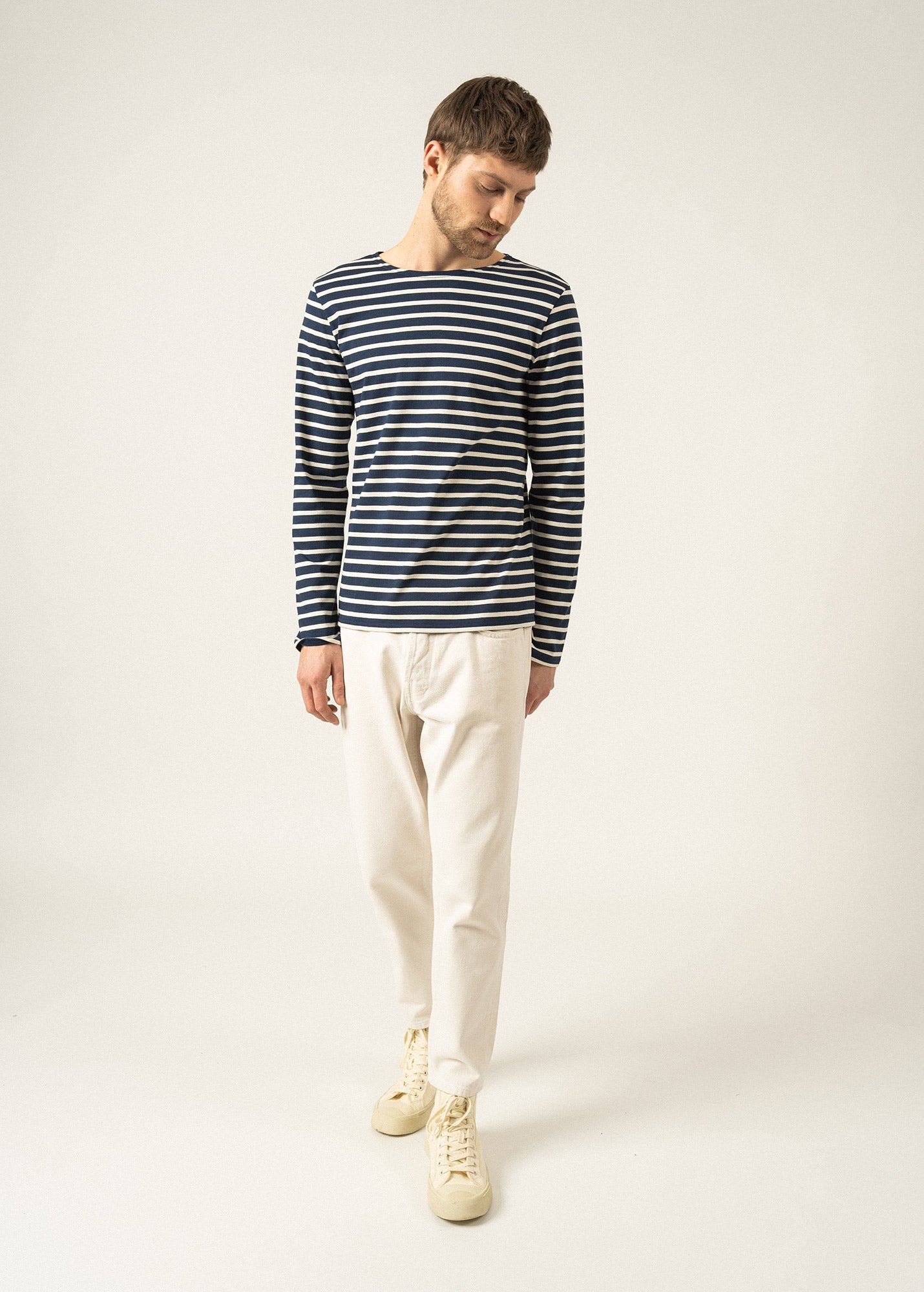 Saint James MINQUIERS MODERN - Authentic Breton Stripe Shirt | Soft Cotton | Men Fit (NAVY / ECRU)