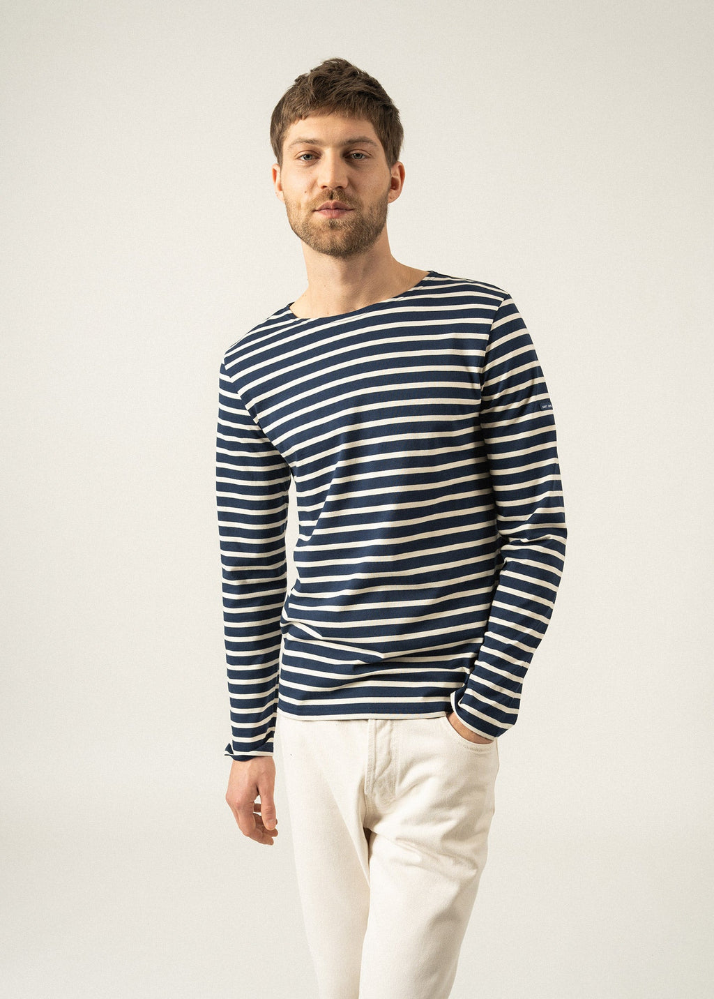 Saint James MINQUIERS MODERN - Authentic Breton Stripe Shirt | Soft Cotton | Men Fit (NAVY / ECRU)