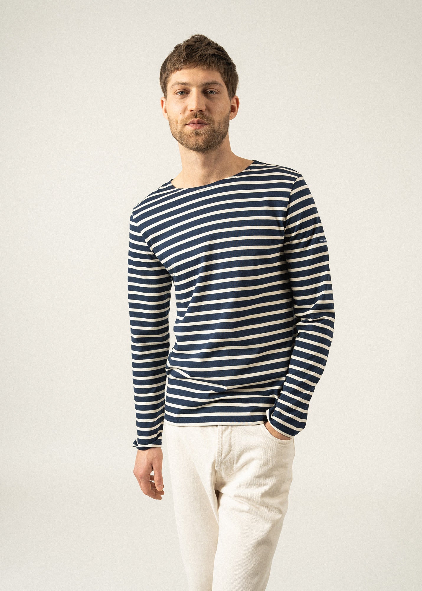 Saint James MINQUIERS MODERN - Authentic Breton Stripe Shirt | Soft Cotton | Men Fit (NAVY / ECRU)