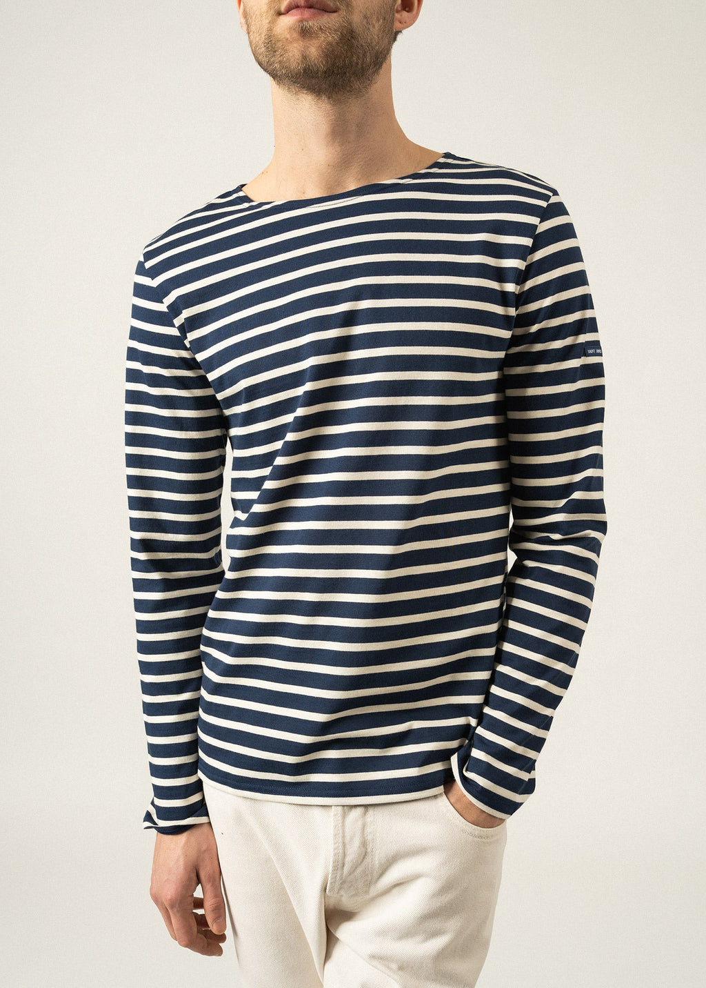 Saint James MINQUIERS MODERN - Authentic Breton Stripe Shirt | Soft Cotton | Men Fit (NAVY / ECRU)