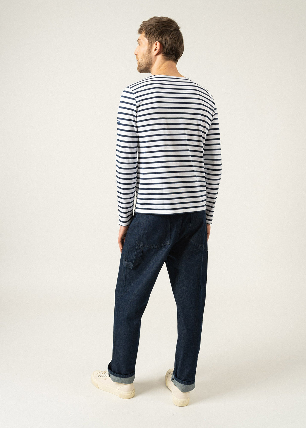 Saint James MINQUIERS MODERN - Authentic Breton Stripe Shirt | Soft Cotton | Men Fit (WHITE / NAVY)