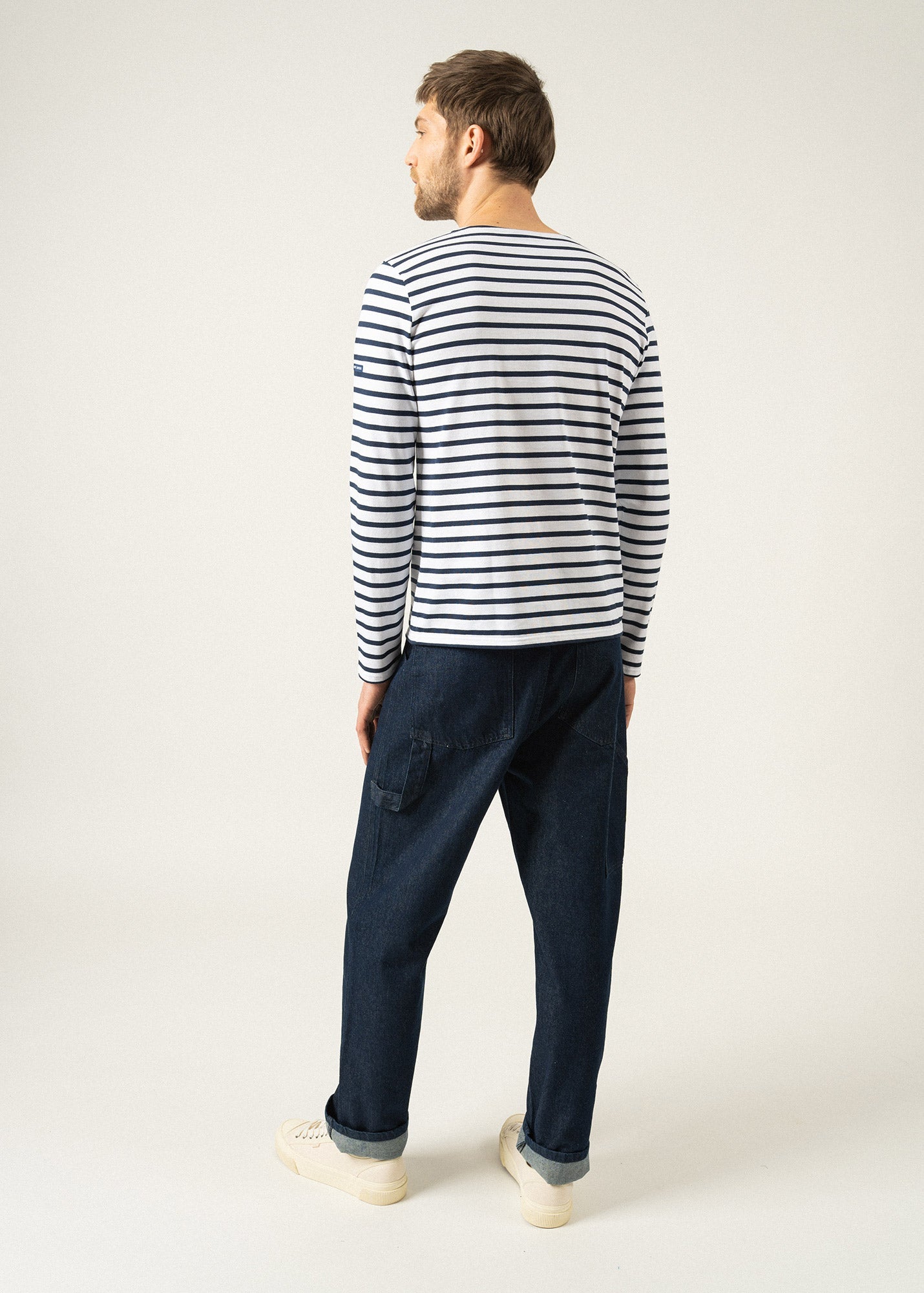 Saint James MINQUIERS MODERN - Authentic Breton Stripe Shirt | Soft Cotton | Men Fit (WHITE / NAVY)