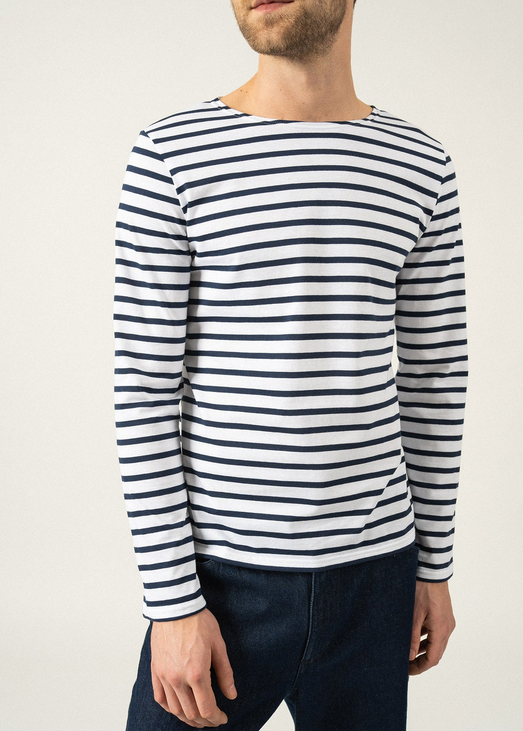 Saint James MINQUIERS MODERN - Authentic Breton Stripe Shirt | Soft Cotton | Men Fit (WHITE / NAVY)